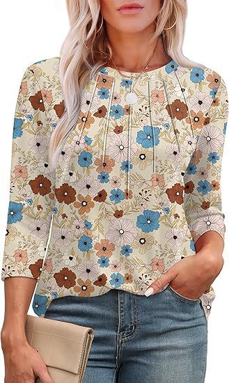 Casual Pleated Round Neck Printed Top