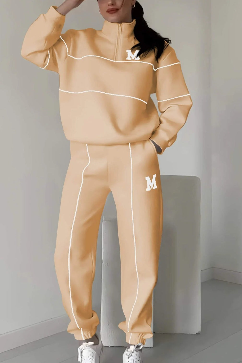 2 Piece womens Outfits Lounge Hoodless Pullover Sweatshirt Sweatsuit Sets Sweatshirt Baggy Fashion Sweatpants With Pockets