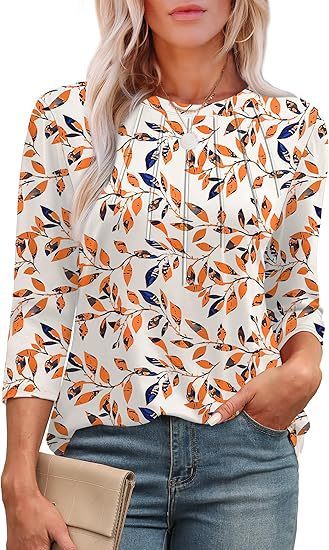 Casual Pleated Round Neck Printed Top