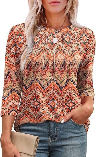 Casual Pleated Round Neck Printed Top