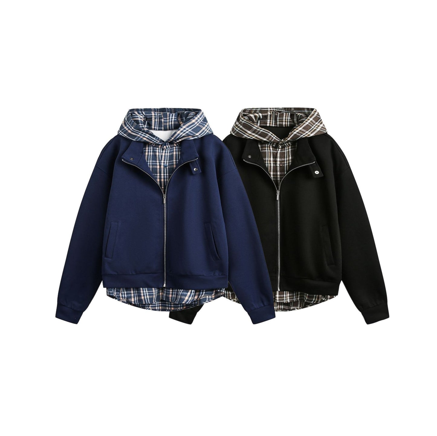 American Retro Loose False Two Pieces Hoodie Coat