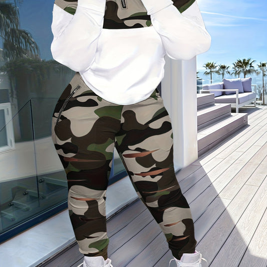 Casual Women's Zipper Burnt-out Sweater Suit