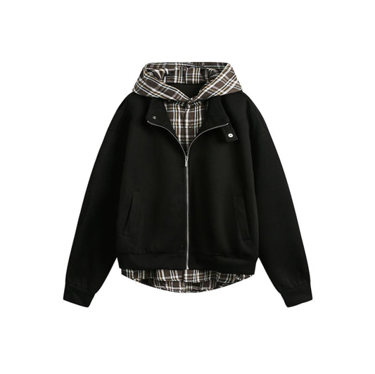 American Retro Loose False Two Pieces Hoodie Coat