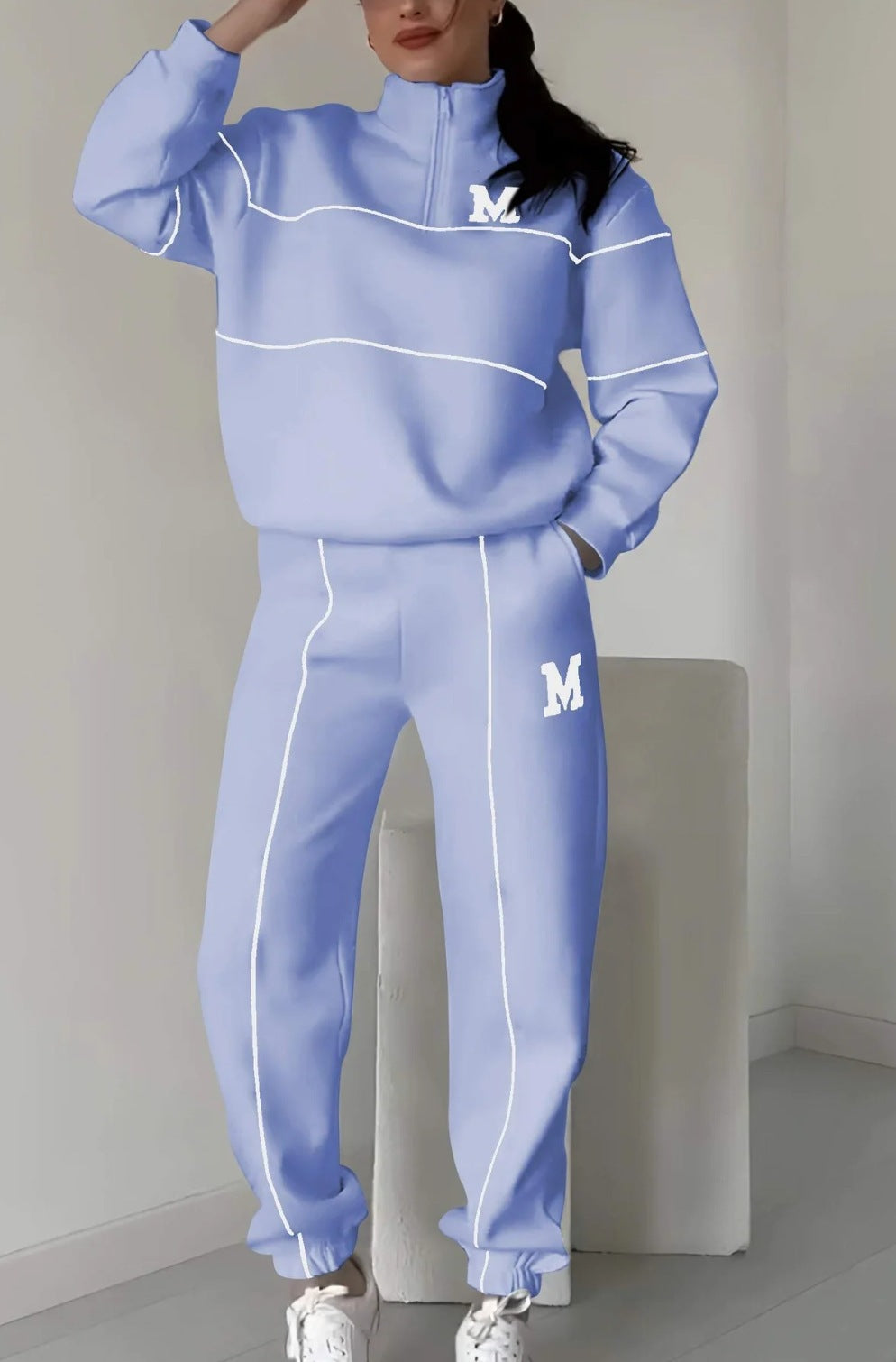 2 Piece womens Outfits Lounge Hoodless Pullover Sweatshirt Sweatsuit Sets Sweatshirt Baggy Fashion Sweatpants With Pockets
